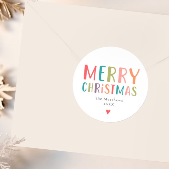Colourful and Bright Merry Christmas Classic Round Sticker (Creator Uploaded)