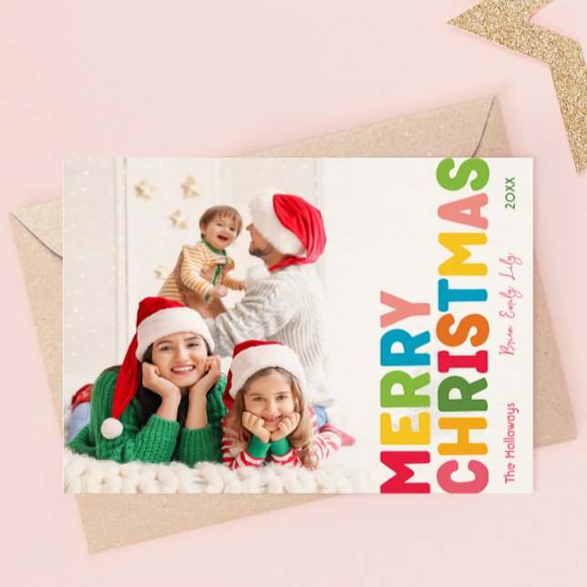 Colourful and Bright Merry Christmas Full Photo Holiday Card (Creator Uploaded)
