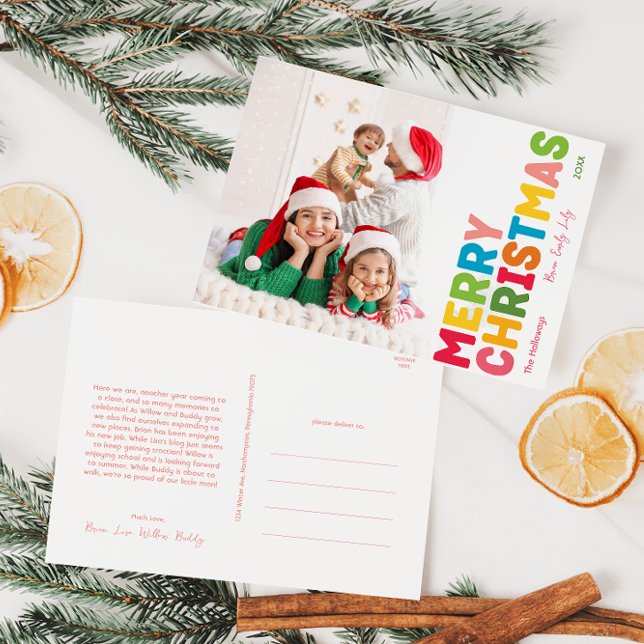 Colourful and Bright Merry Christmas Full Photo Holiday Postcard (Creator Uploaded)