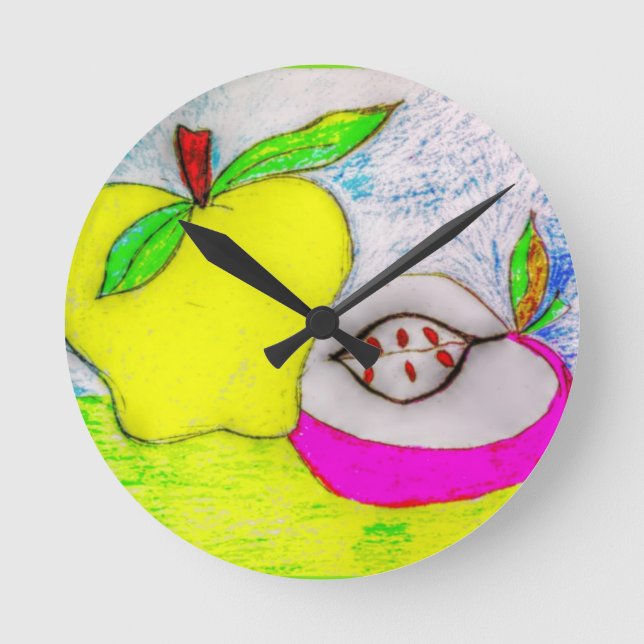 Colourful and Bright Pop Art Apple Round Clock (Front)
