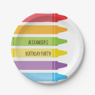 Colourful and Bright Rainbow Crayons Birthday Paper Plate
