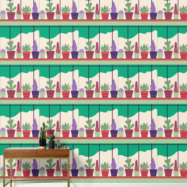 Colourful and cactus succulents wallpaper (Hallway)