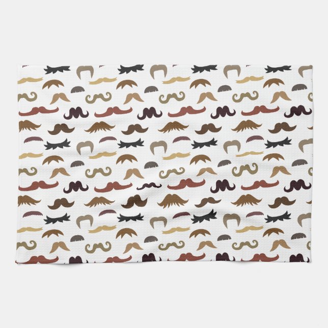 Colourful and Cool Moustaches Pattern Tea Towel (Horizontal)