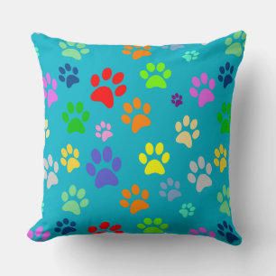 Colourful and Cute Pet Paw Prints Pattern Cushion