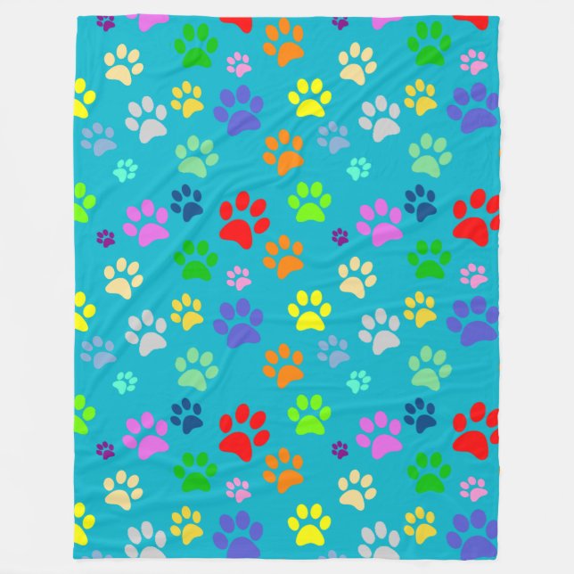 Colourful and Cute Pet Paws Pattern Fleece Blanket (Front)