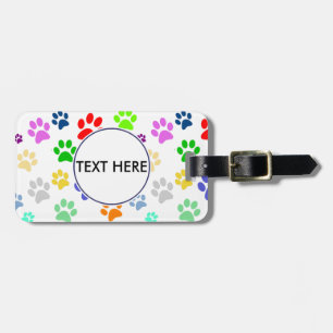 Colourful and Cute Pet Paws Pattern Monogram Luggage Tag
