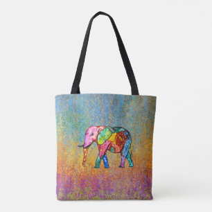 Colourful and Cute Rainbow Elephant Tote Bag