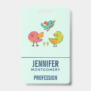 Colourful and Cute Whimsical Birds Trio ID Badge