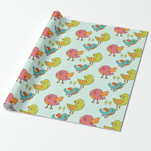 Colourful and Cute Whimsical Birds Trio Pattern Wrapping Paper