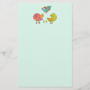 Colourful and Cute Whimsical Birds Trio Stationery