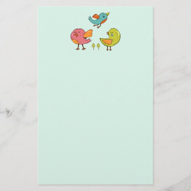 Colourful and Cute Whimsical Birds Trio Stationery (Front)