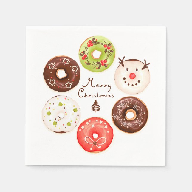 Colourful and Festive Christmas Doughnut Wreath Napkin (Front)