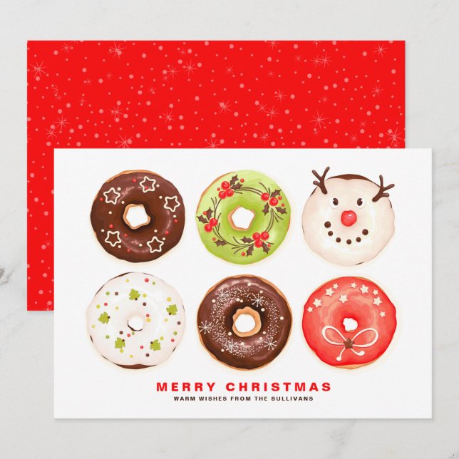 Colourful and Festive Doughnuts Merry Christmas Holiday Card (Front/Back)