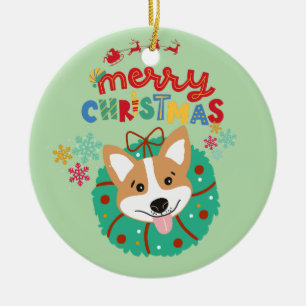 Colourful and Festive Merry Christmas Husky Dog Ceramic Tree Decoration