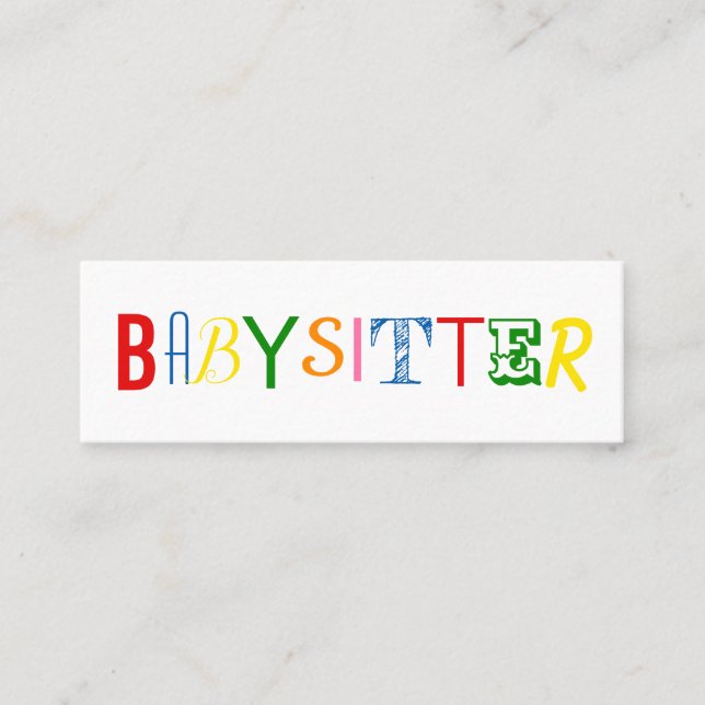 Colourful and fun babysitter / nanny business card (Front)