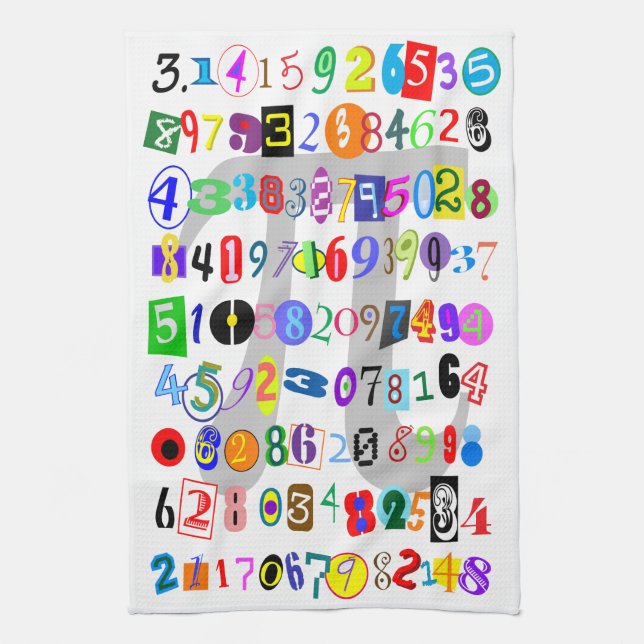 Colourful and Fun Depiction of Pi Tea Towel (Vertical)
