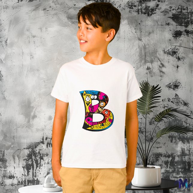 Colourful and Fun Monogram B Tribal and Doodle T-Shirt (Creator Uploaded)