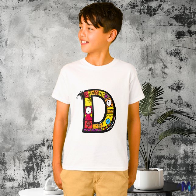 Colourful and Fun Monogram D Tribal and Doodle Sty T-Shirt (Creator Uploaded)