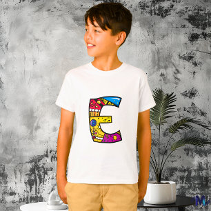 Colourful and Fun Monogram E Tribal and Doodle T-Shirt