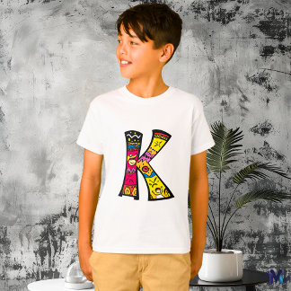 Colourful and Fun Monogram K Tribal and Doodle Sty T-Shirt