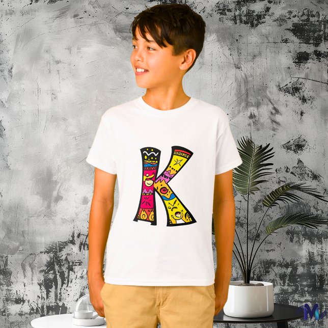 Colourful and Fun Monogram K Tribal and Doodle Sty T-Shirt (Creator Uploaded)