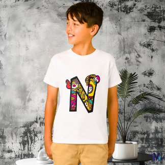 Colourful and Fun Monogram N Tribal and Doodle Sty T-Shirt