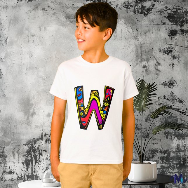 Colourful and Fun Monogram W Tribal and Doodle T-Shirt (Creator Uploaded)