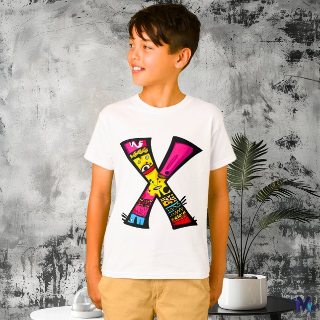 Colourful and Fun Monogram X Tribal and Doodle T-Shirt (Creator Uploaded)