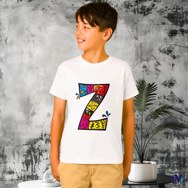 Colourful and Fun Monogram Z Tribal and Doodle T-Shirt (Creator Uploaded)
