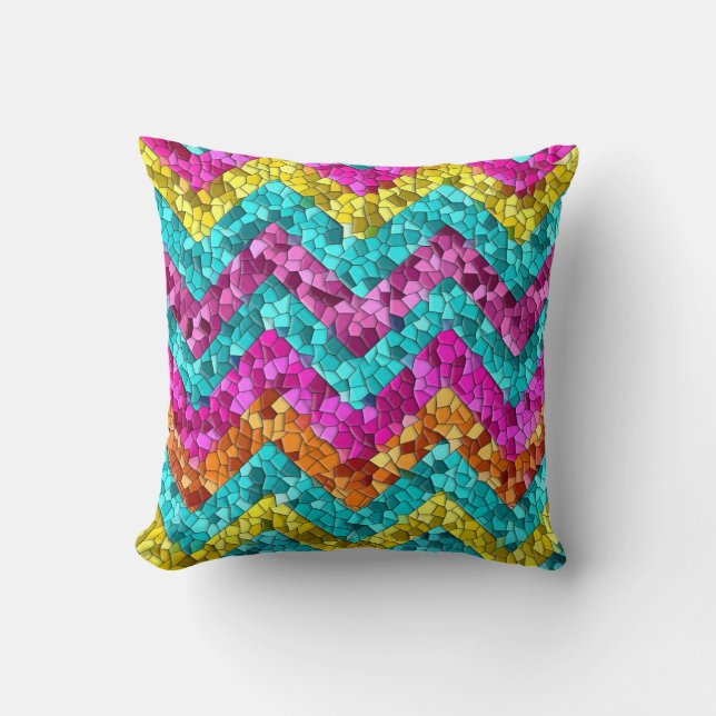 Colourful and Fun Tile Mosaic Chevron Pattern Cushion (Front)