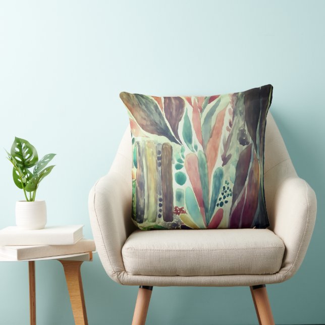 Colourful and Greenery Watercolor Tropical Cushion (Chair)