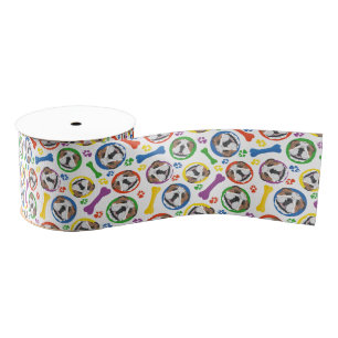 Colourful and playful English Bulldog Grosgrain Ribbon