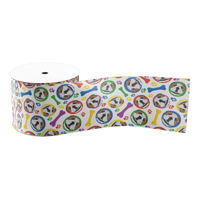 Colourful and playful English Bulldog Grosgrain Ribbon (Spool)
