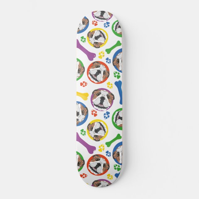 Colourful and playful English Bulldog Skateboard (Front)