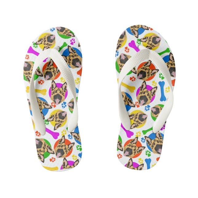 Colourful and playful German Shepherd Kid's Flip Flops (Footbed)