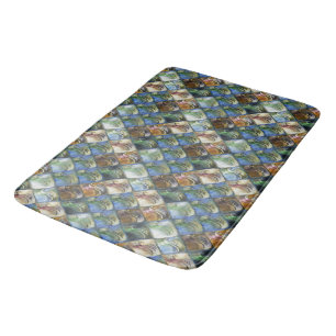 Colourful and polished tiles made of wood or stone bath mat