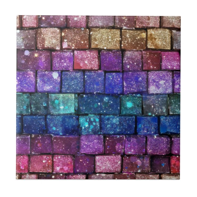 Colourful and Sparkly Brick Pattern Tile (Front)