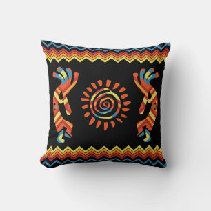 Colourful and Sun Kokopelli Throw Pillow