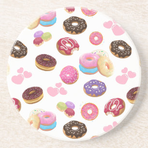 Colourful and Tasty Doughnuts and Hearts Coaster