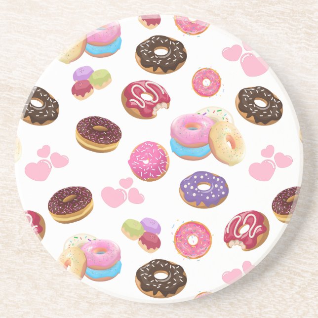 Colourful and Tasty Doughnuts and Hearts Coaster (Front)