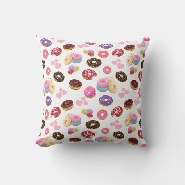 Colourful and Tasty Doughnuts and Hearts Cushion (Front)