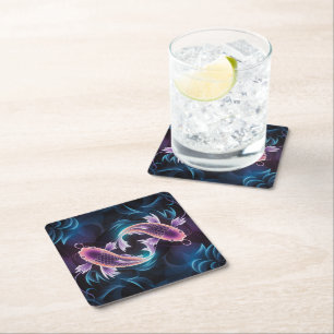 Colourful and Translucent Exotic Fish Aquarium Square Paper Coaster