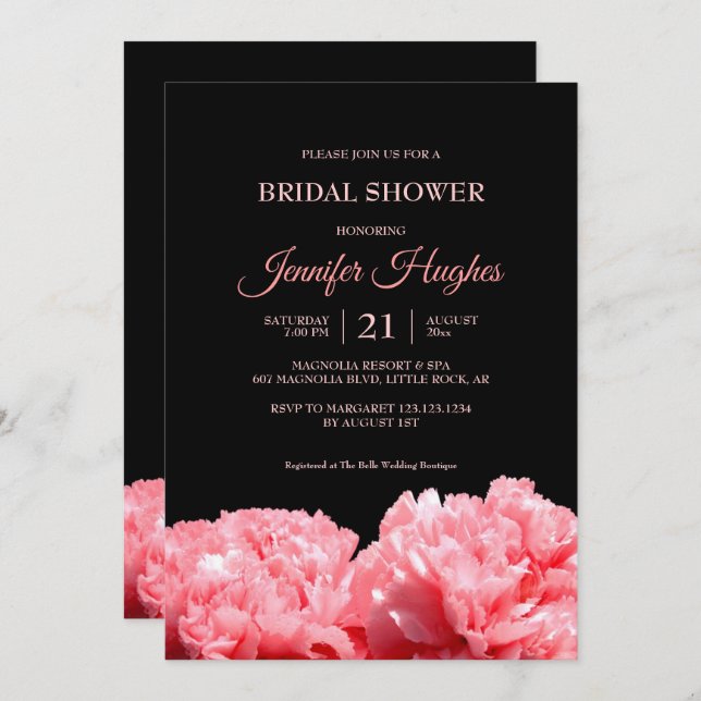 Colourful and Vibrant Black & Pink  Bridal Shower Invitation (Front/Back)