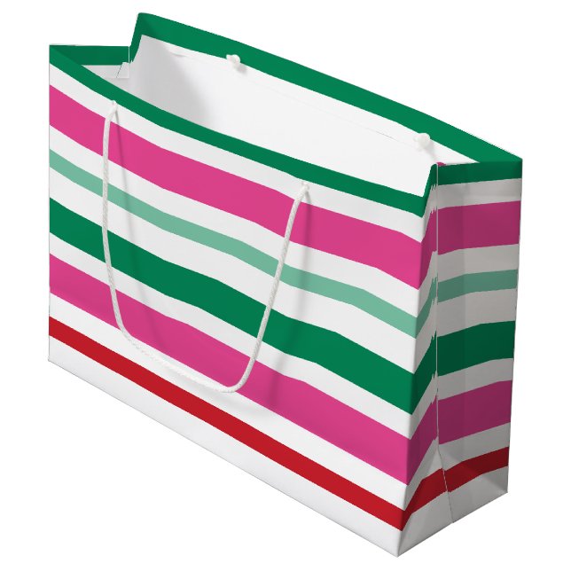 Colourful and Vibrant Striped Christmas Gift Bag (Front Angled)