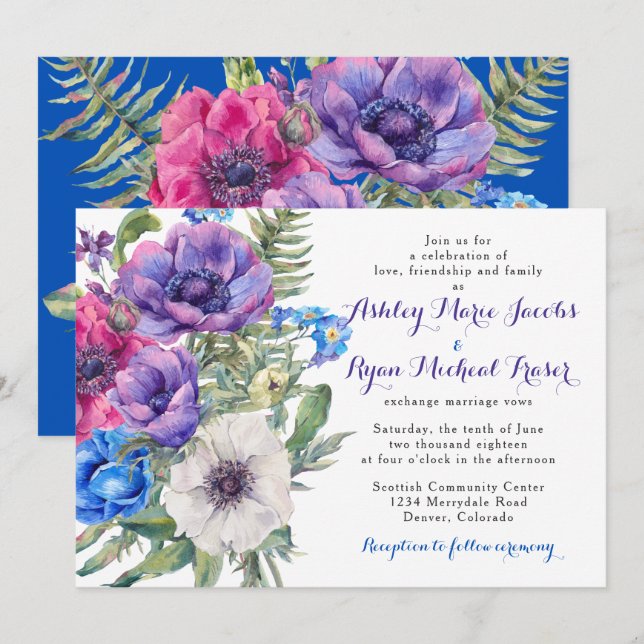 Colourful Anemone Flower Floral Wedding Invitation (Front/Back)