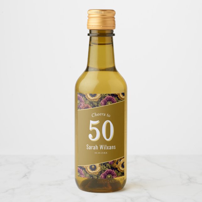Colourful Anemones 50Th Birthday Custom Wine Label (Front)