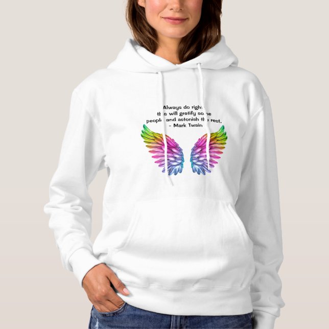 Colourful Angel Wings with Mark Twain Quote Hoodie (Front)