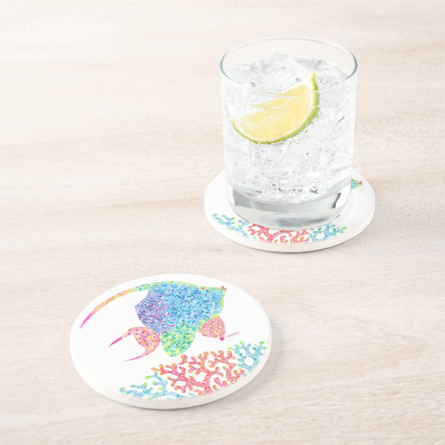 Colourful Angelfish Sandstone Coaster (Side)