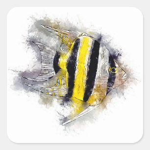 Colourful AngelFish Watercolor Aquarium gift art Square Sticker