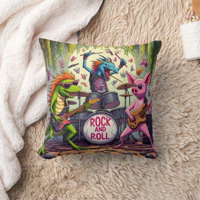 Colourful Animal Band Playing Rock and Roll Music Cushion (Blanket)
